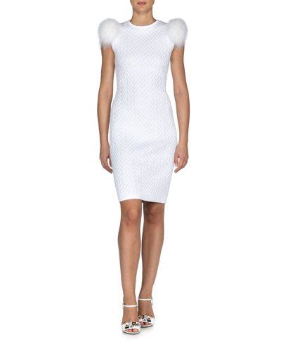 fendi fox fur sleeve herringbone sheath dress|Fendi brown cotton dress.